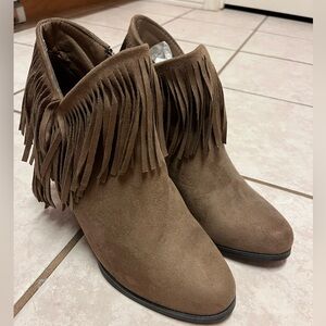 Fringe Suede Ankle Boots - Brown